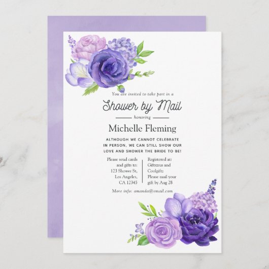 Ultra Violet Waterverf Floral Baby shower per post Kaart (Voorkant / Achterkant)