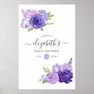 Ultra Violet Waterverf Floral Baby shower Welkom Poster