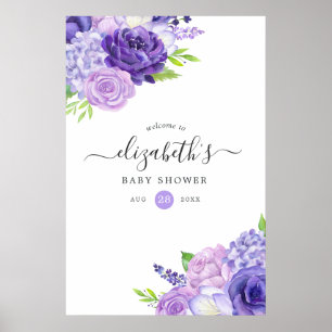 Ultra Violet Waterverf Floral Baby shower Welkom Poster