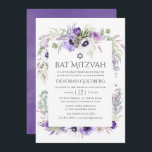 Ultra Violet Waterverf Floral Bat Mitzvah Kaart<br><div class="desc">Bloemenvleermuis mitswa uitnodigingen in pasteltinten met anemone bloemen,  eucalyptus,  ranunculus en vetplanten.</div>