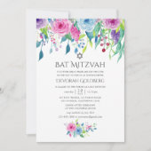 Ultra Violet Waterverf Floral Bat Mitzvah Kaart (Voorkant)