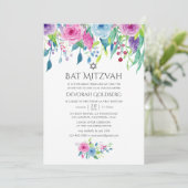 Ultra Violet Waterverf Floral Bat Mitzvah Kaart (Staand voorkant)