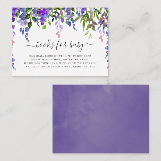 Ultra Violet Waterverf Floral Books voor Baby Informatiekaartje (Voorkant / Achterkant)