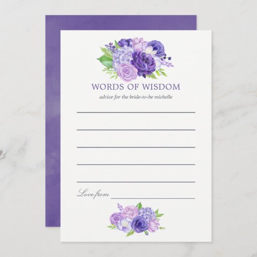 Ultra Violet Waterverf Floral Bridal Mam Advice Advieskaart (Voorkant / Achterkant)