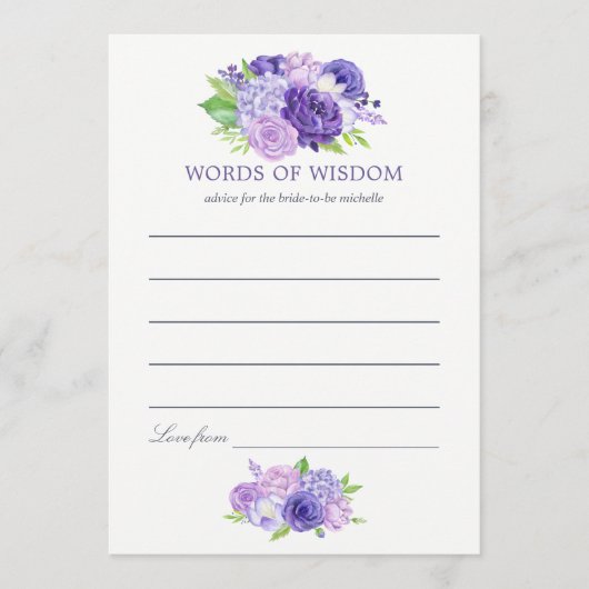 Ultra Violet Waterverf Floral Bridal Mam Advice Advieskaart (Voorkant)
