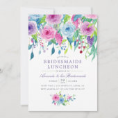Ultra Violet Waterverf Floral Bridesmaid Luncheon Kaart (Voorkant)