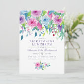 Ultra Violet Waterverf Floral Bridesmaid Luncheon Kaart (Staand voorkant)