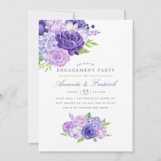 Ultra Violet Waterverf Floral Engagement Party Kaart (Voorkant)