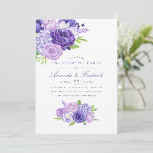 Ultra Violet Waterverf Floral Engagement Party Kaart (Staand voorkant)
