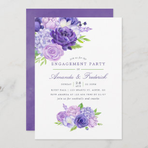Ultra Violet Waterverf Floral Engagement Party Kaart