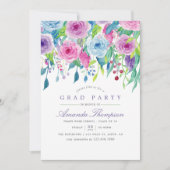 Ultra Violet Waterverf Floral Graduation Party Kaart (Voorkant)