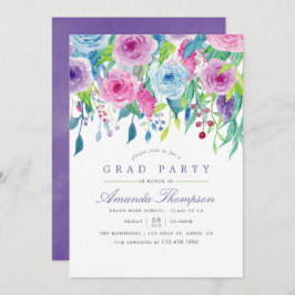 Ultra Violet Waterverf Floral Graduation Party Kaart