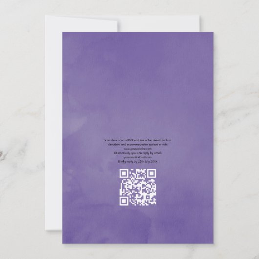 Ultra Violet Waterverf Floral QR Code Weddenschap Kaart (Achterkant)