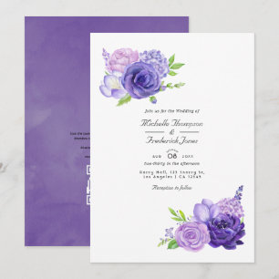 Ultra Violet Waterverf Floral QR Code Weddenschap Kaart