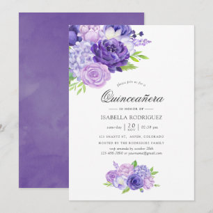 Ultra Violet Waterverf Floral Quinceañera Kaart