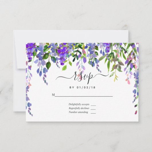 Ultra Violet Waterverf Floral RSVP Kaartje (Voorkant)
