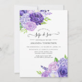 Ultra Violet Waterverf Floral Sip en zie Invitat Kaart (Voorkant)