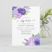 Ultra Violet Waterverf Floral Sip en zie Invitat Kaart (Staand voorkant)