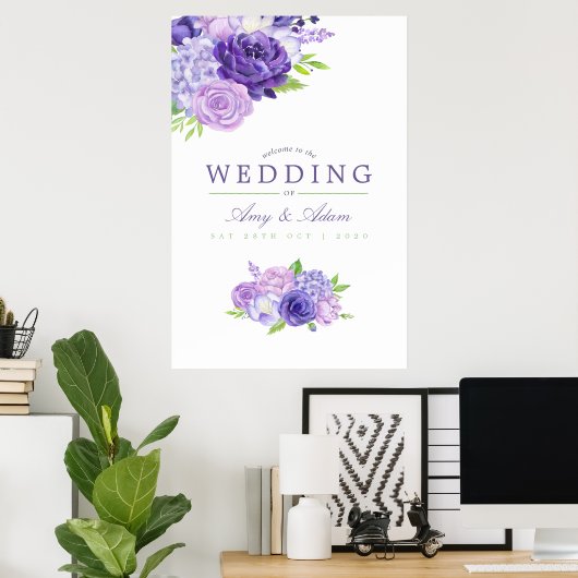 Ultra Violet Waterverf Floral Weddenschap Welkom Poster (Thuiskantoor)