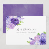 Ultra Violet Waterverf Floral Wedding Bedankkaart (Voorkant / Achterkant)