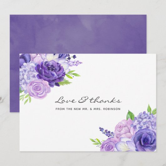 Ultra Violet Waterverf Floral Wedding Bedankkaart (Voorkant / Achterkant)