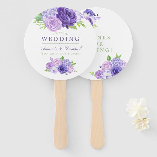 Ultra Violet Waterverf Floral Wedding Favor Handwaaier (Voorkant en achterkant)