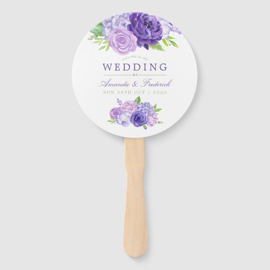 Ultra Violet Waterverf Floral Wedding Favor Handwaaier (Voorkant)