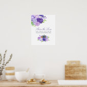 Ultra Violet Waterverf Floral Wedding Hashtag Poster (Keuken)