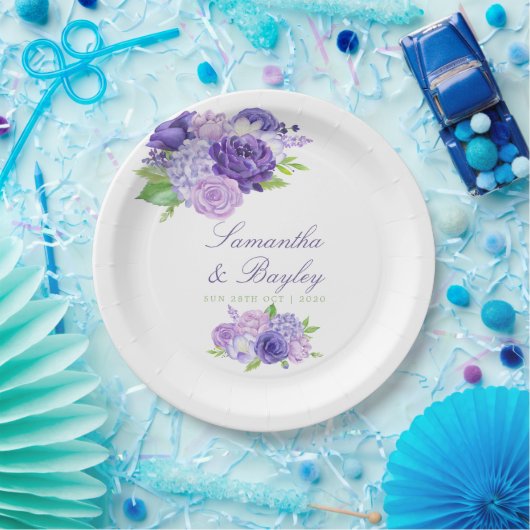 Ultra Violet Waterverf Floral Wedding Papieren Bordje (Feest)
