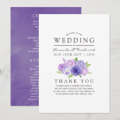Ultra Violet Waterverf Floral Wedding Programmakaart (Voorkant / Achterkant)