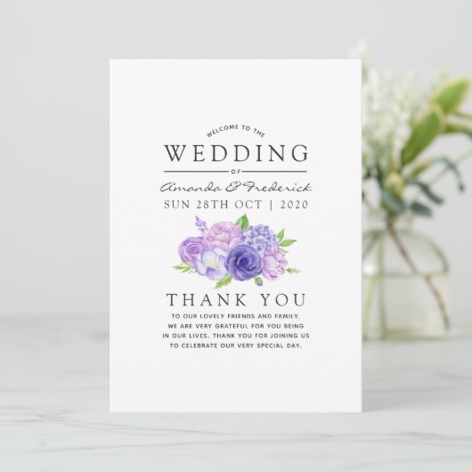 Ultra Violet Waterverf Floral Wedding Programmakaart (Staand voorkant)