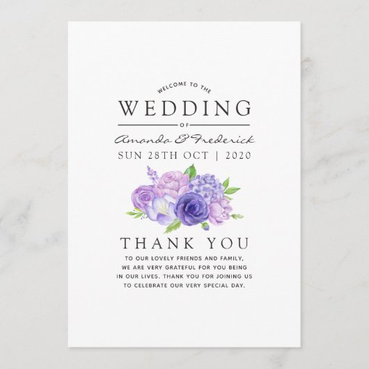 Ultra Violet Waterverf Floral Wedding Programmakaart (Voorkant)