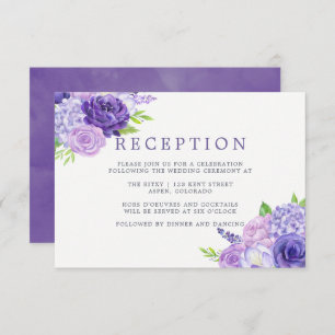 Ultra Violet Waterverf Floral Wedding Reception Kaart