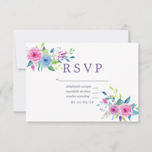 Ultra Violet Waterverf Floral Wedding RSVP (Voorkant)