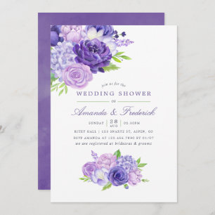 Ultra Violet Waterverf Floral Wedding Shower Kaart