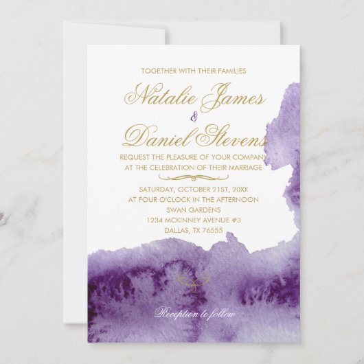 Ultra Violet Waterverf huwelijksuitnodiging Kaart (Voorkant)