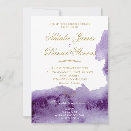 Ultra Violet Waterverf Koppels Douche Uitnodiging (Voorkant)