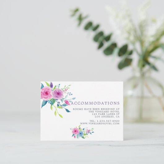 Ultra Violet Waterverf Wedding Accommodations Informatiekaartje (Staand voorkant)
