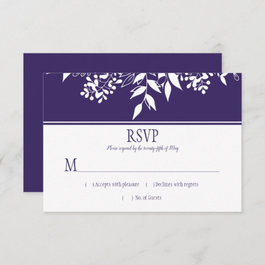 Ultra Violet Waterverf White Leaf Pattern RSVP (Voorkant / Achterkant)