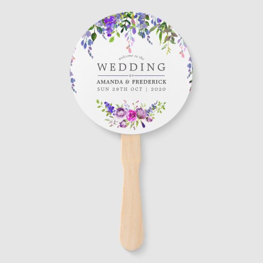 Ultra Violet Wedding Waterverf Floral Favor Handwaaier (Voorkant)