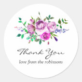 Ultra Violet Wedding Waterverf Floral Hartelijk da Ronde Sticker (Voorkant)