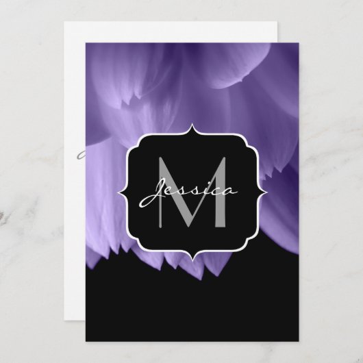 Ultra violette bloempitten zwarte Monogram Invite Kaart (Voorkant / Achterkant)