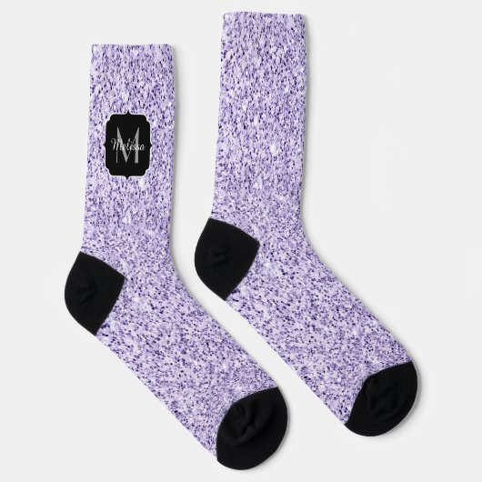 Ultra violette licht paarse glitter glans Monogram Sokken (Rechts)