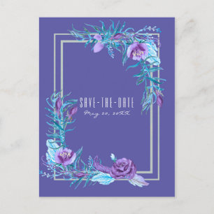 Ultra Violette Paarse Aqua Bloemachtige Chic Bewaa Aankondigingskaart