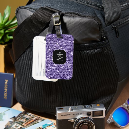 Ultra violette paarse glitters glanzen Monogram Bagagelabel (Voorkant & Achterkant)