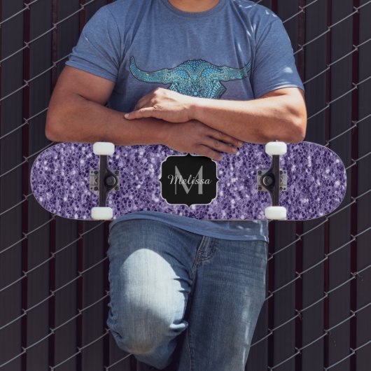 Ultra violette paarse glitters glanzen Monogram Persoonlijk Skateboard (Buiten 3)
