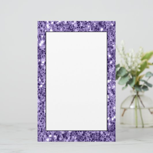 Ultra violette paarse glitters glinsteren briefpapier (Staand voorkant)