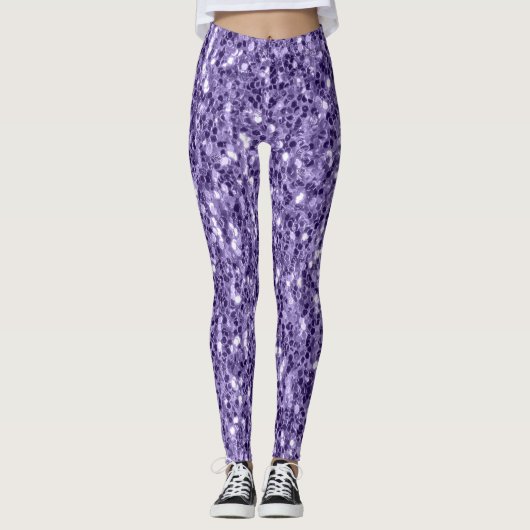 Ultra violette paarse glitters glinsteren leggings (Voorkant)