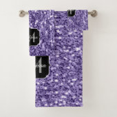 Ultra violette paarse glitters glinsteren Monogram Bad Handdoek (Insitu)