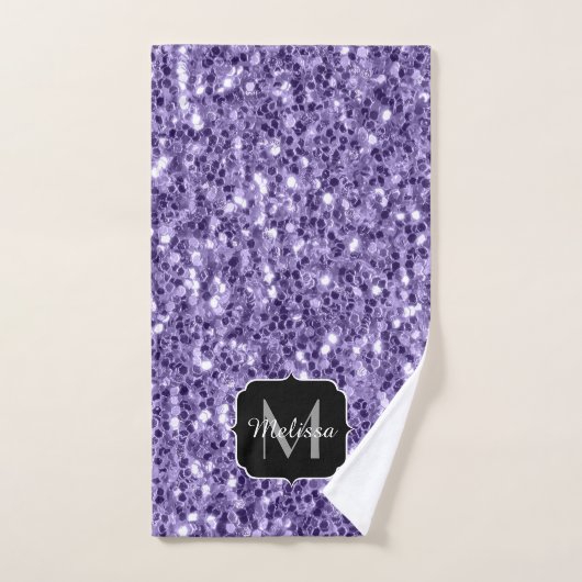 Ultra violette paarse glitters glinsteren Monogram Bad Handdoek (Handdoek)